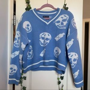 Skull sweater light blue shein